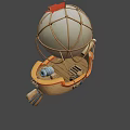 Wooden Ship With Hot Air Balloon Red Flag And Cannon Design Features