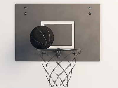 Basketball Hoop Sports Equipment With Black Backboard White Square Rim Net And Black Basketball 3d model