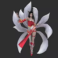Fantasy Cat Ear Female Character In Red White Outfit With Petal Like Creature