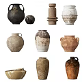 Vintage Handcrafted Ceramic Vessels With Textured Black Beige Brown White Rustic Designs
