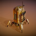 Vintage Robot Character With Multiple Eyes Yellow Body And Mechanical Legs