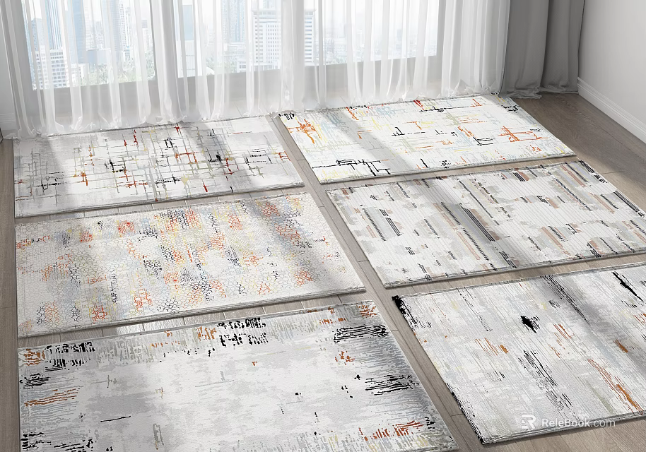 Modern Square Rugs With Abstract Gray Orange Patterns For Living Room 3d model 