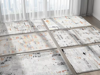 Modern Square Rugs With Abstract Gray Orange Patterns For Living Room 3d model