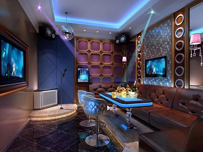 Modern KTV Room With Luxury Sofas Large Screen TVs And Ambient Lighting 3d model