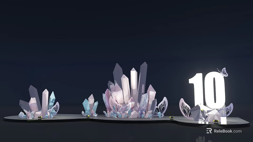 Modern Crystal Decorations With Purple Blue Geometric Shapes And Number 10 3d model 