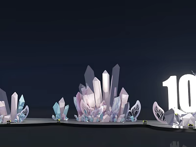 Modern Crystal Decorations With Purple Blue Geometric Shapes And Number 10 3d model