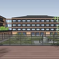 Modern Office Building Exterior With Landscaped Gardens Multi Story Glass Windows And Central Entrance