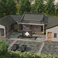 Traditional Chinese Ancient Architecture Courtyard View With Gray Brick Walls Traditional Roof And Parked Cars