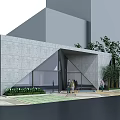 Modern Concrete Sales Office Building With Glass Facade Entrance And Greenery Outside