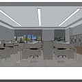 Bright Modern Public Office Space With Desks Computers Office Chairs And Linear Ceiling Lights 3d model