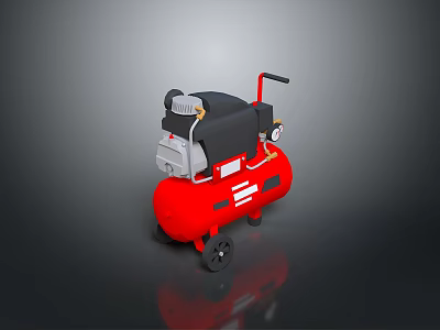 Industrial Red Air Compressor With Black Motor Mobile Wheels And Storage Air Tank 3d model