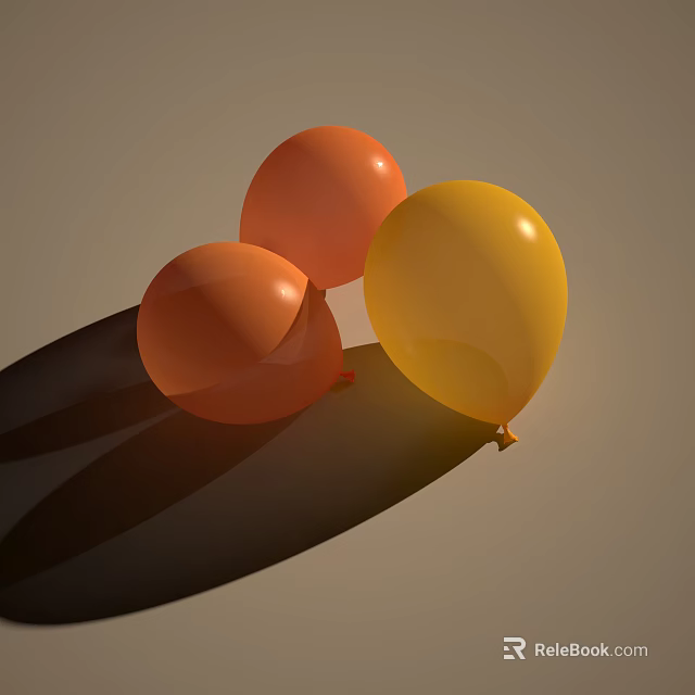 Three Orange And Yellow Balloons On Gray Background With Shadows 3d model 