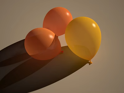 Three Orange And Yellow Balloons On Gray Background With Shadows 3d model