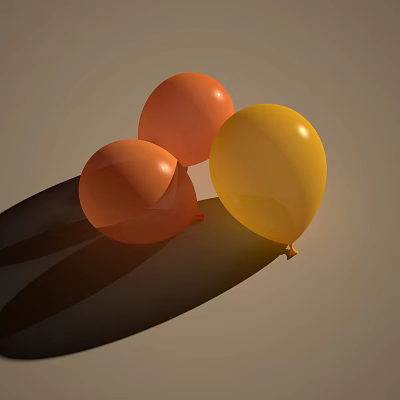 Three Orange And Yellow Balloons On Gray Background With Shadows 3d model