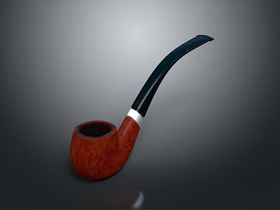 Handcrafted Red Wooden Pipe For Daily Use With Black Mouthpiece And Silver Band 3d model