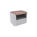 Modern Elegant Grey Fluted Nightstand With Wood Top Open Storage Shelf And Sturdy Metal Legs