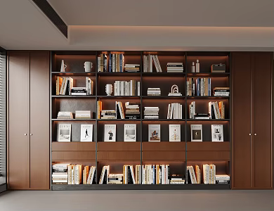 Modern Bookcase Full Wall Bookcase Book Ornaments 3d model