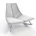 Modern Leisure Rocking Chair With Metal Frame Woven Backrest And Gray Cushion