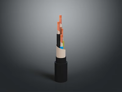 Detailed View Of Multi Layer Cable With Colored Insulation And Internal Wires 3d model