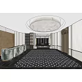 Luxurious Clubhouse Corridor After Renovation With Large Windows Golden Columns And Patterned Floor Tiles
