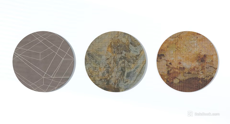 Three Round Rugs With Different Patterns Geometric Lines Textured And Colorful Designs 3d model