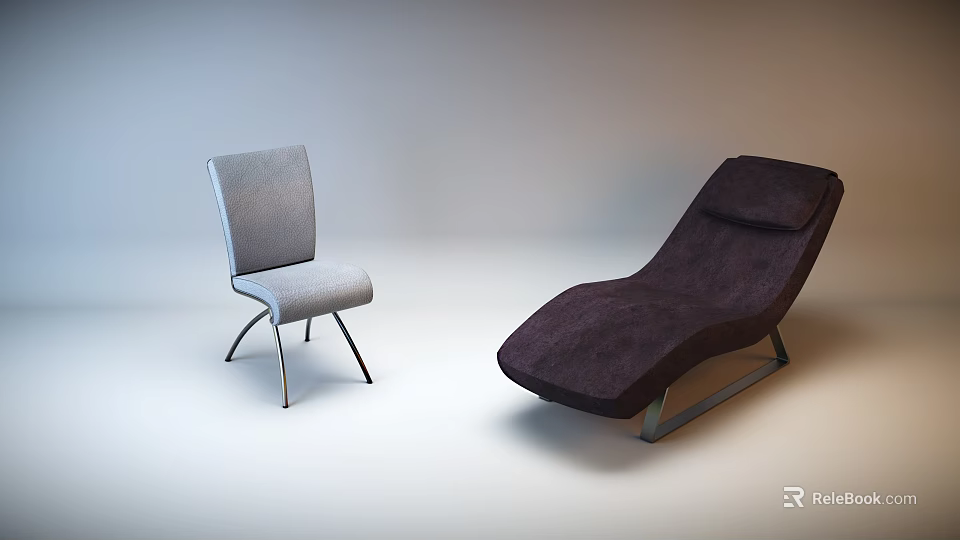 Modern Single Seater Sofas in Gray and Purple with Metal Frames and Upholstered Design 3d model 
