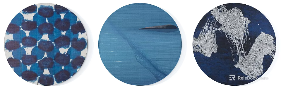 Blue Round Rug With Ocean Wave Pattern For Modern Home Decor 3d model
