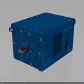 Blue Industrial Electric Motor With Metal Casing Cooling Fins And Red Shaft