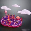 Vibrant Miniature Amusement Park Model With Ferris Wheel Carousel And Hot Air Balloon