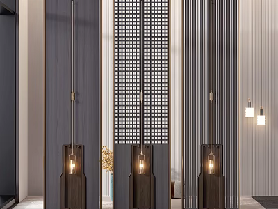 Modern Interior Room Divider With Lattice Design And Hanging Lights 3d model