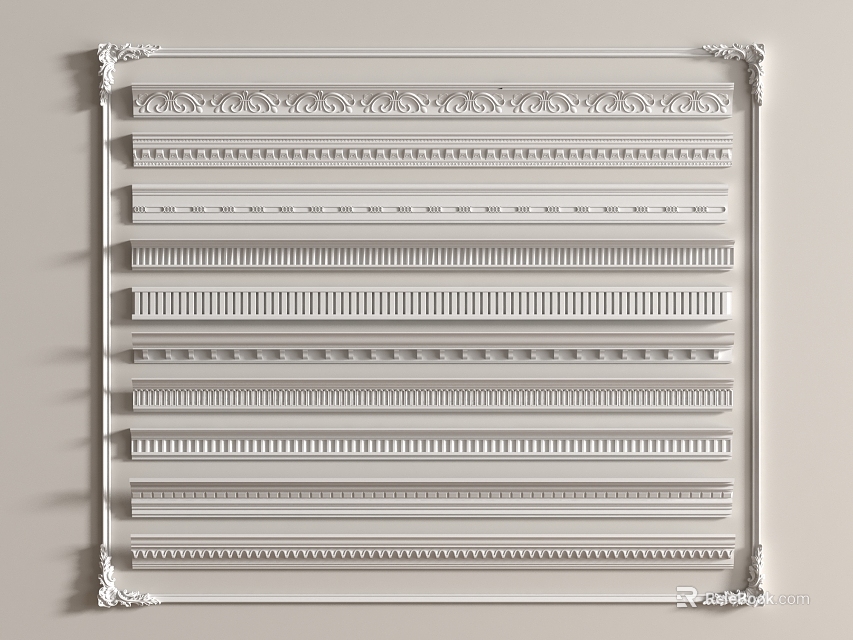 Decorative Gypsum Moldings With Various Ornamental Patterns And Classic Design Styles 3d model 