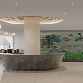 Elegant Hotel Lobby Interior With Water Feature Rock Formations Lotus Flowers And Marble Pillars