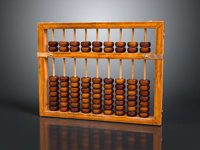 Antique Wooden Abacus With Brown Beads And Classic Frame Design 3d model