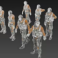 Multiple People in Orange Uniforms with Various Poses and Equipment 3d model