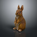 Brown Rabbit Statue Standing Pose With Detailed Features On Gray Surface 3d model