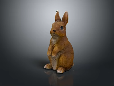 Brown Rabbit Statue Standing Pose With Detailed Features On Gray Surface 3d model