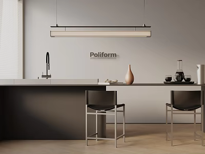 Modern Poliform Dining Table Set With Hanging Lamp Counter And Two Chairs 3d model