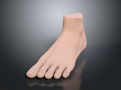 Man's Realistic Foot Model With Light Skin Tone On Dark Reflective Surface 3d model