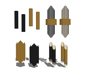 Modern Wall Lamp Designs Featuring Striped Details Black Brown And Columnar Shapes 3d model