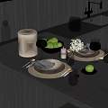 Modern Tableware Dinner Plate Knife and Fork Wine Cup Fruit 3d model