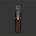 Modern Black And Red Pistol With Geometric Pattern Barrel And Cross Symbol