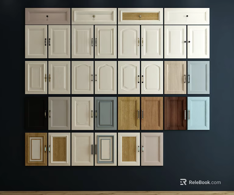 Diverse Colored Cabinet Doors In Multiple Styles Neatly Arranged On 3d model 