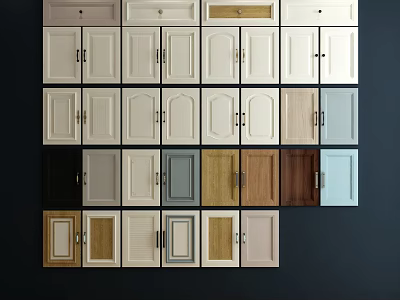 Diverse Colored Cabinet Doors In Multiple Styles Neatly Arranged On 3d model