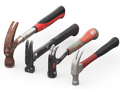 Professional Hardware Tools Set of Claw Hammers with Red and Black Handles 3d model