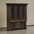 Classic Wooden Display Cabinet With Glass Doors And Drawers For Storage