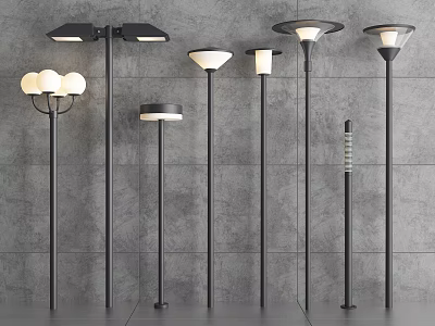 Modern Outdoor Lights With Various Designs And Sleek Pole Structures For Exterior Use 3d model