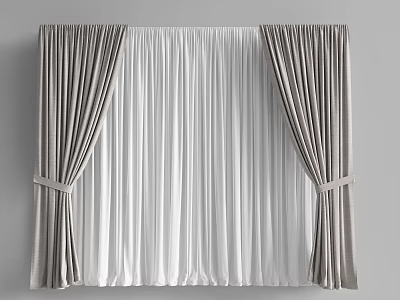 Elegant Modern Gray Curtains With White Sheer Panels And Decorative Tiebacks 3d model