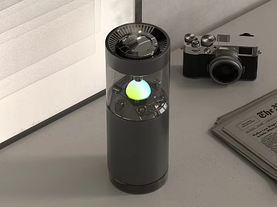 Modern Cylindrical Electronic Air Purifier With Transparent Design And Glowing LED Ball 3d model