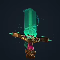 Green Crystal Sword With Transparent Blade And Gold Pink Hilt Decorations In Fantasy Style