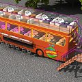 Orange Double Decker Bus With Outdoor Seating Bar Area And Staircase
